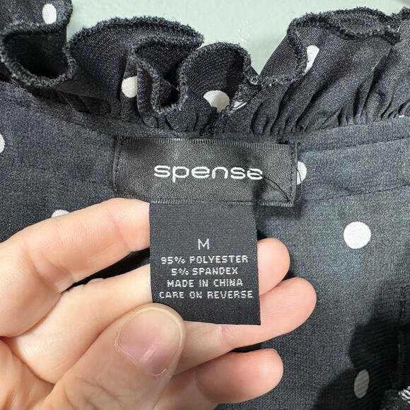 Spense Womens Black & White Polka Dot Whimsical Ruffle Top - Medium - Sleeveless - Picture 4 of 5